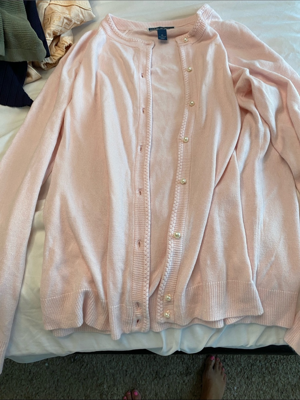 Karen Scott Blush Pink Pearl-Button Knit Cardigan